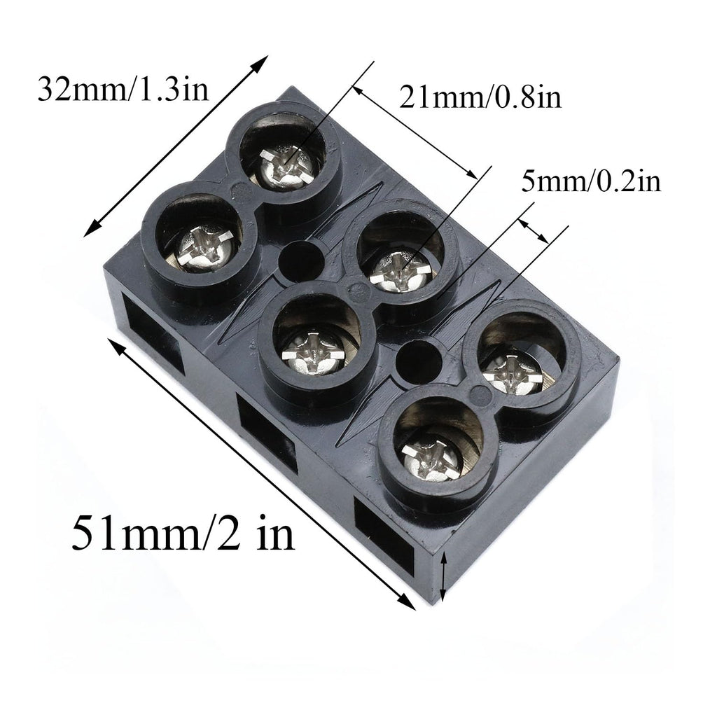 2 Pack 500V 60A 3 Position Double Row Screw Terminal Block