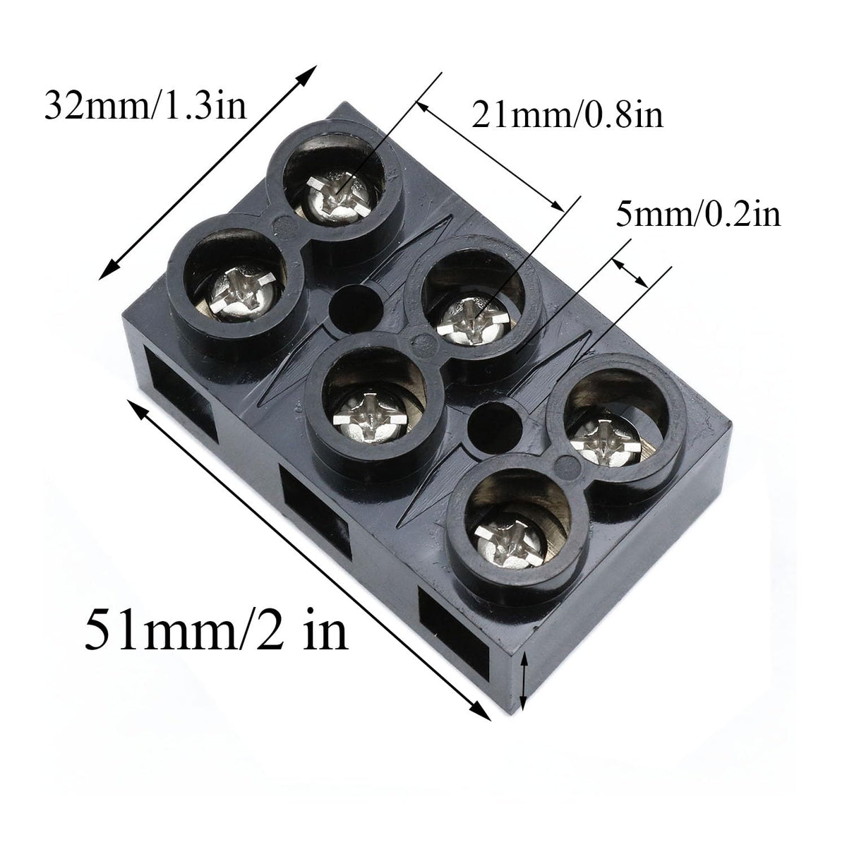 2 Pack 500V 60A 3 Position Double Row Screw Terminal Block