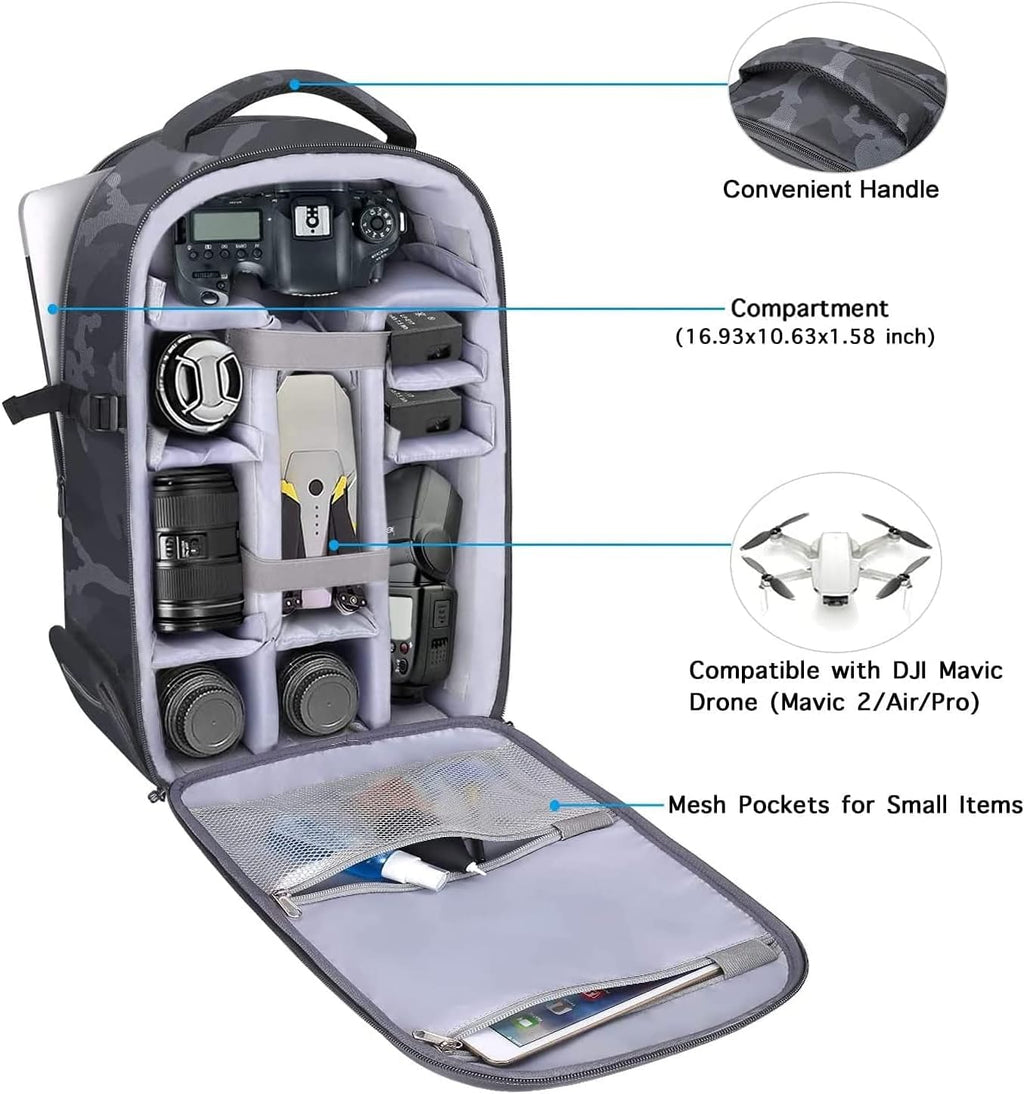 Camera Backpack, DSLR/SLR/Mirrorless Photography Camera Bag, Gray | Camouflage Waterproof Hardshell Case with Tripod