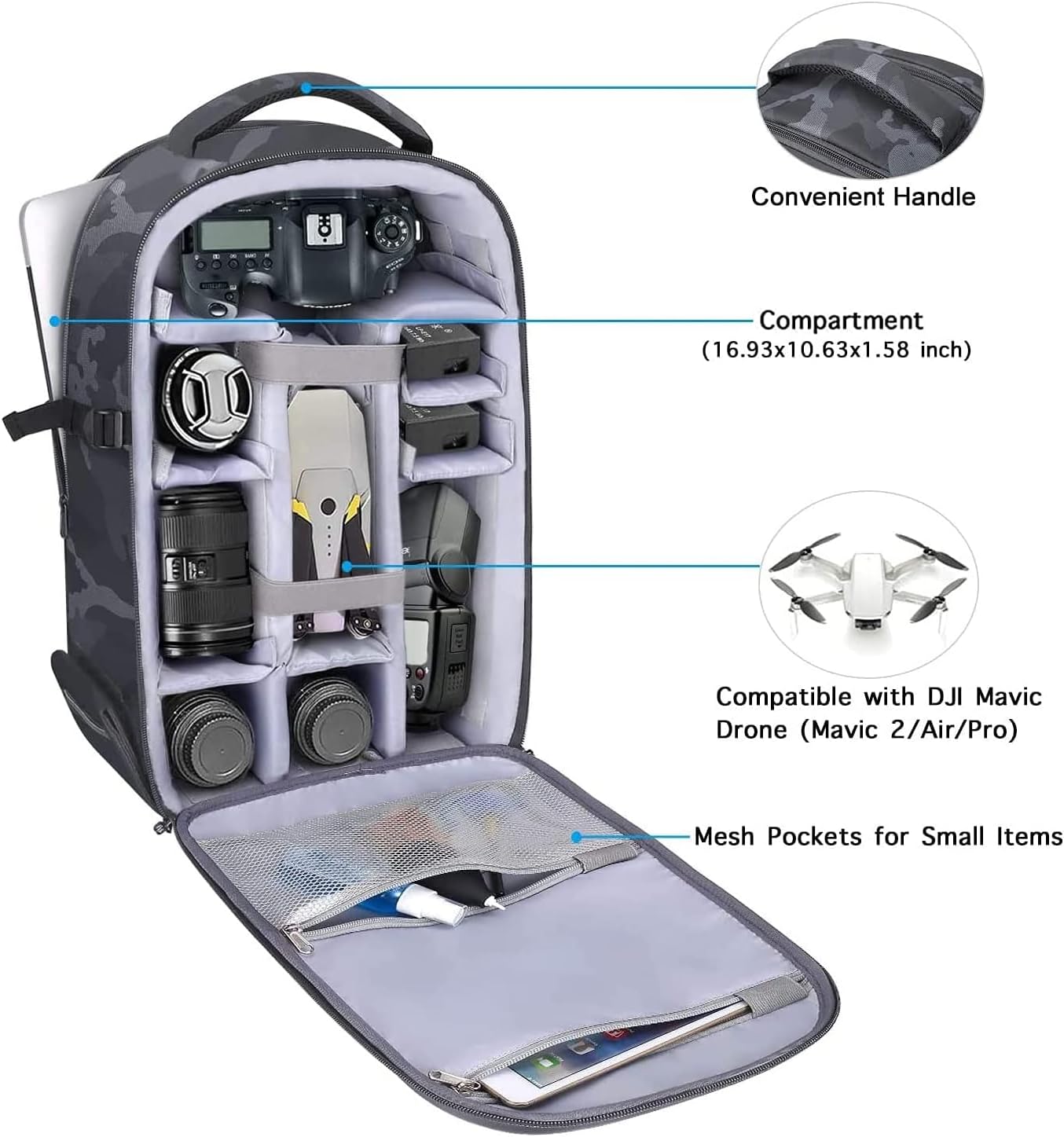 Camera Backpack, DSLR/SLR/Mirrorless Photography Camera Bag, Gray | Camouflage Waterproof Hardshell Case with Tripod