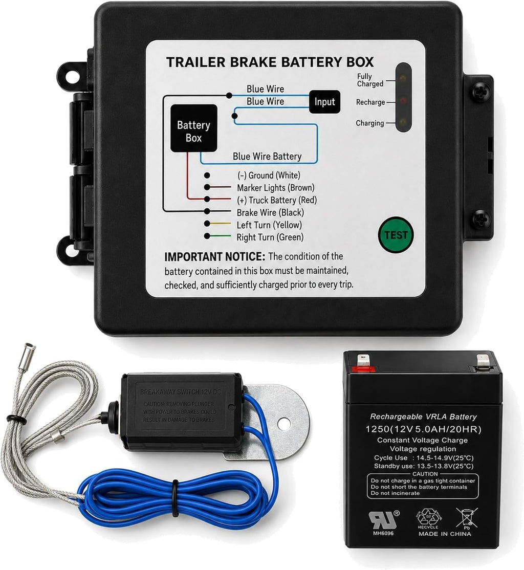 Trailer Brake Breakaway Kit with Charger LED Display, Switch