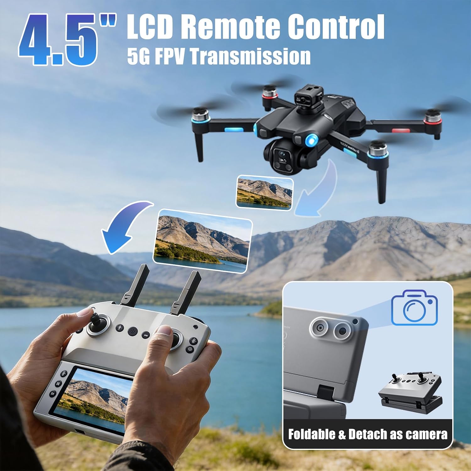 A189 GPS Drones with Camera for Adults 4K, 60Min Flight Time 4.5" HD Screen | 360° Obstacle Avoidance, Long Control