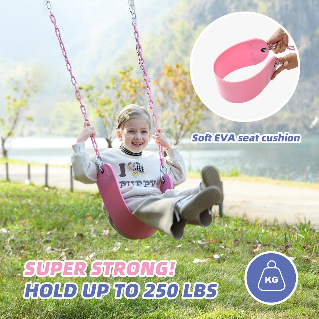 Pink Swing Seat - Heavy Duty Chain Plastic Coated - Playground Swing Set Accessories Replacement Gift Box Set