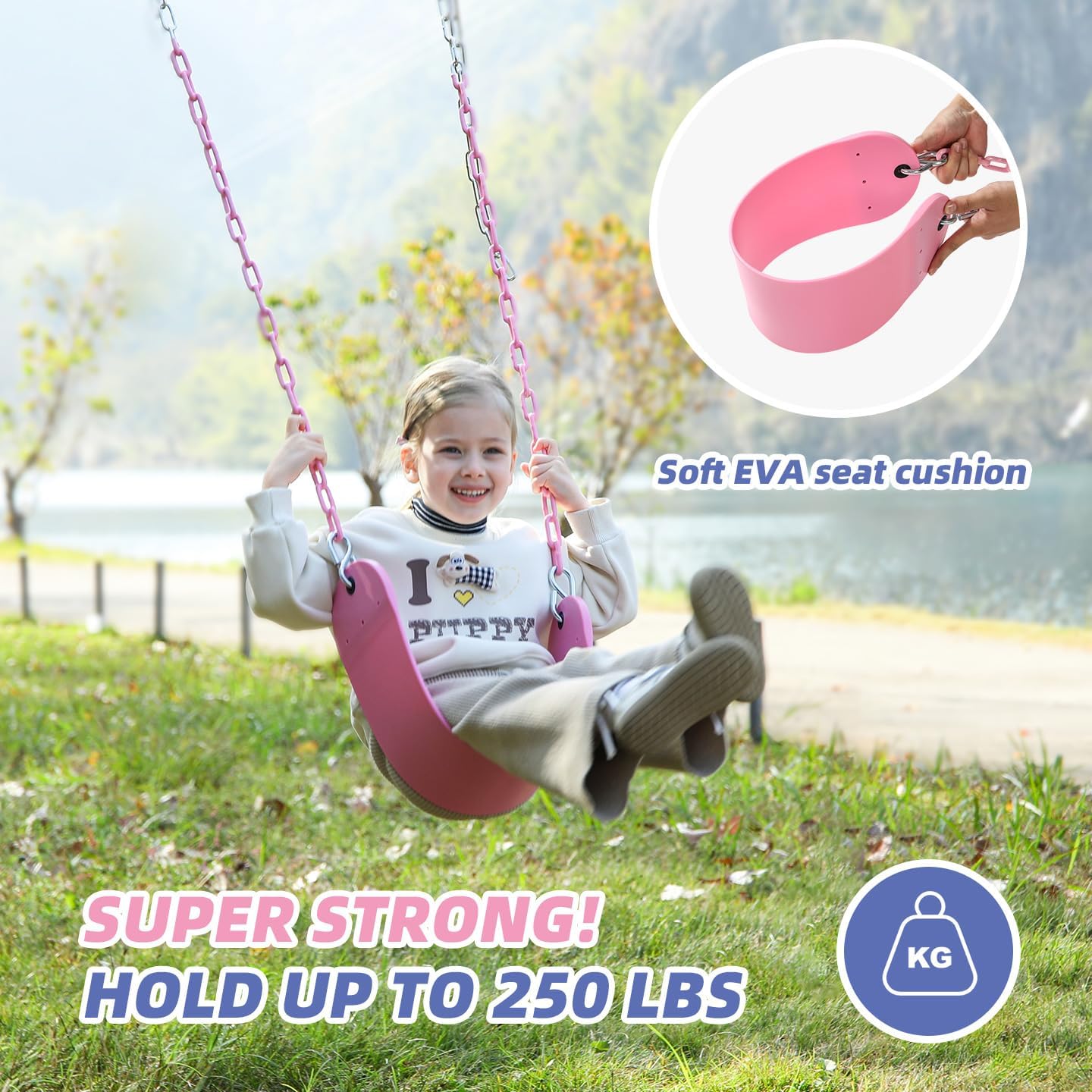 Pink Swing Seat - Heavy Duty Chain Plastic Coated - Playground Swing Set Accessories Replacement Gift Box Set