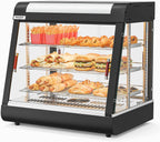 26" Commercial Food Warmer Display Pizza Warmer, 3-Tier Electric Countertop Food Warmer w/LED Lighting, Adjustable