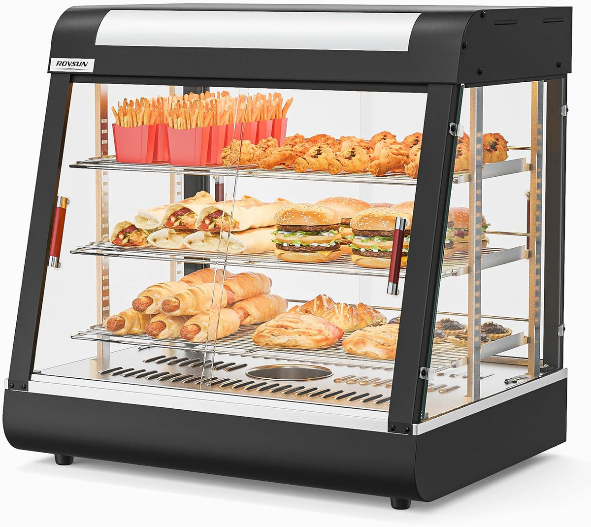 26" Commercial Food Warmer Display Pizza Warmer, 3-Tier Electric Countertop Food Warmer w/LED Lighting, Adjustable