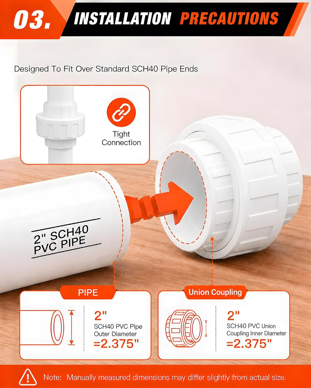 2 Pcs 2 Inch PVC Union Coupling, Socket x Socket Schedule 40 PVC Union