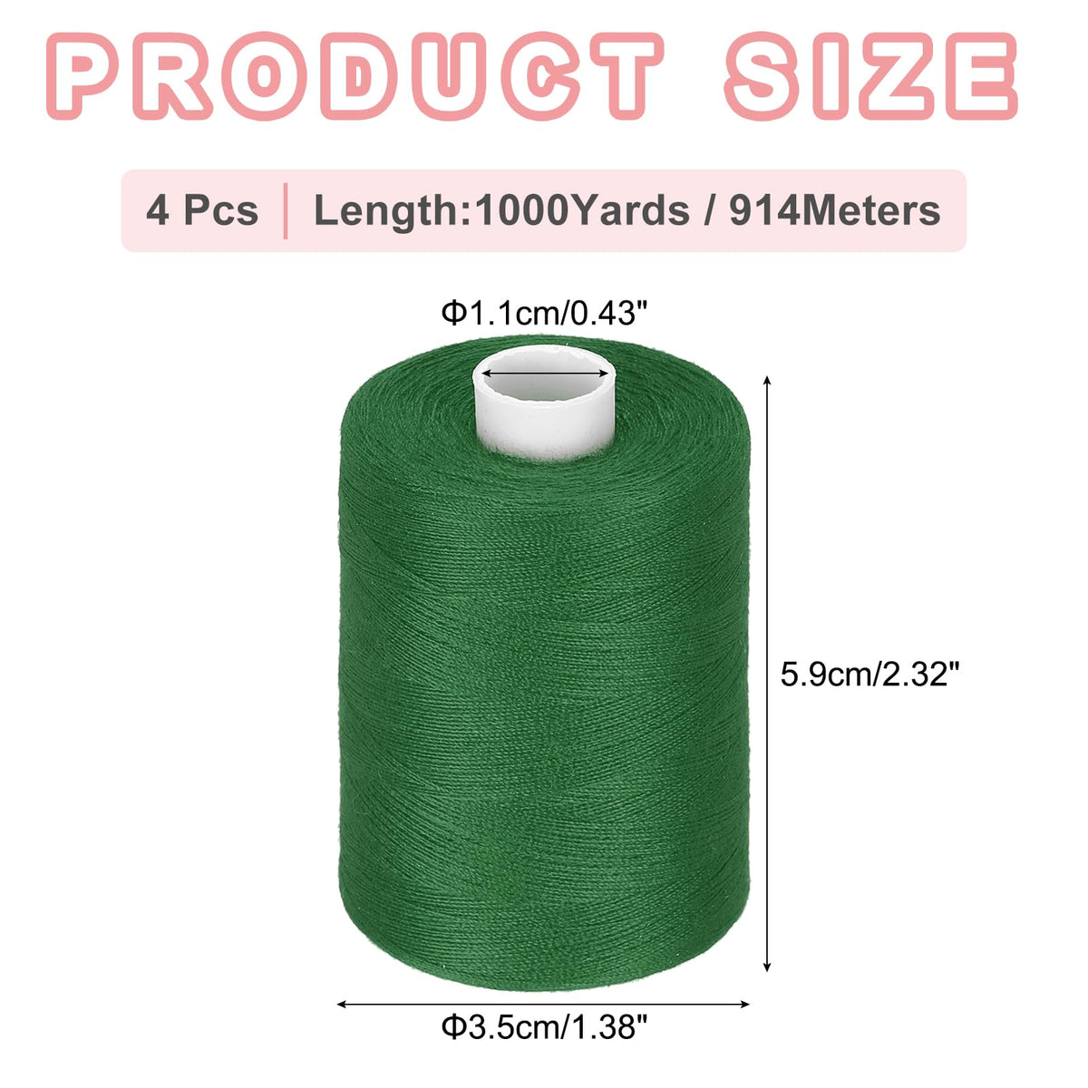 4 Spool Sewing Thread, Green #216 1000 Yards/Spool