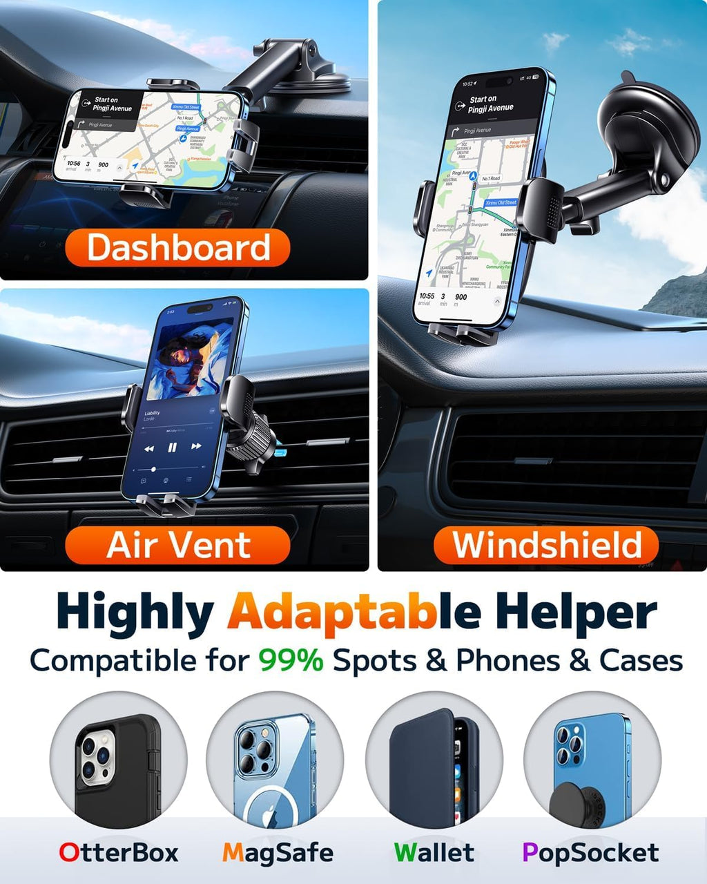 Car Phone Holder Mount Phone Mount for Car Windshield Dashboard Air Vent Universal Hands Free Automobile Cell Phone