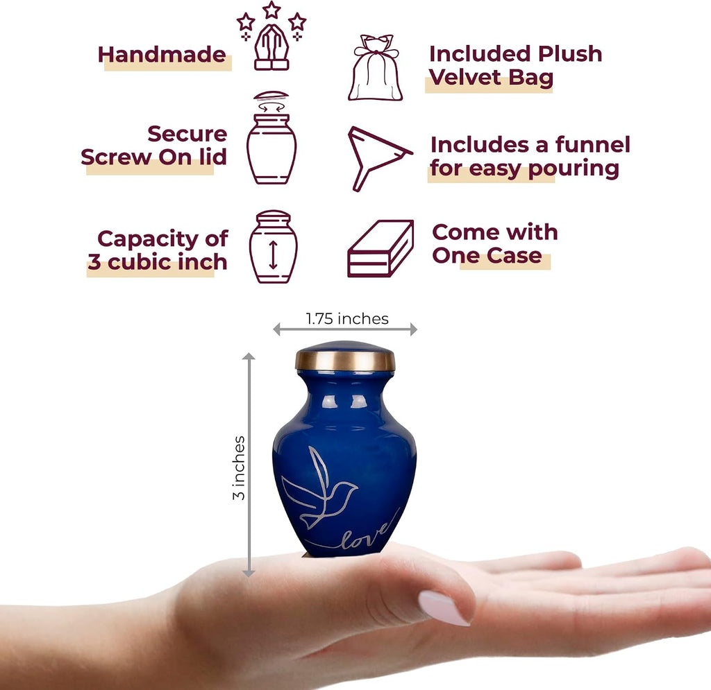 Small Urns for Human Ashes Keepsake, Love Dove Bird Decorative Mini Cremation Urns for Adult Men & Women, Small Dark