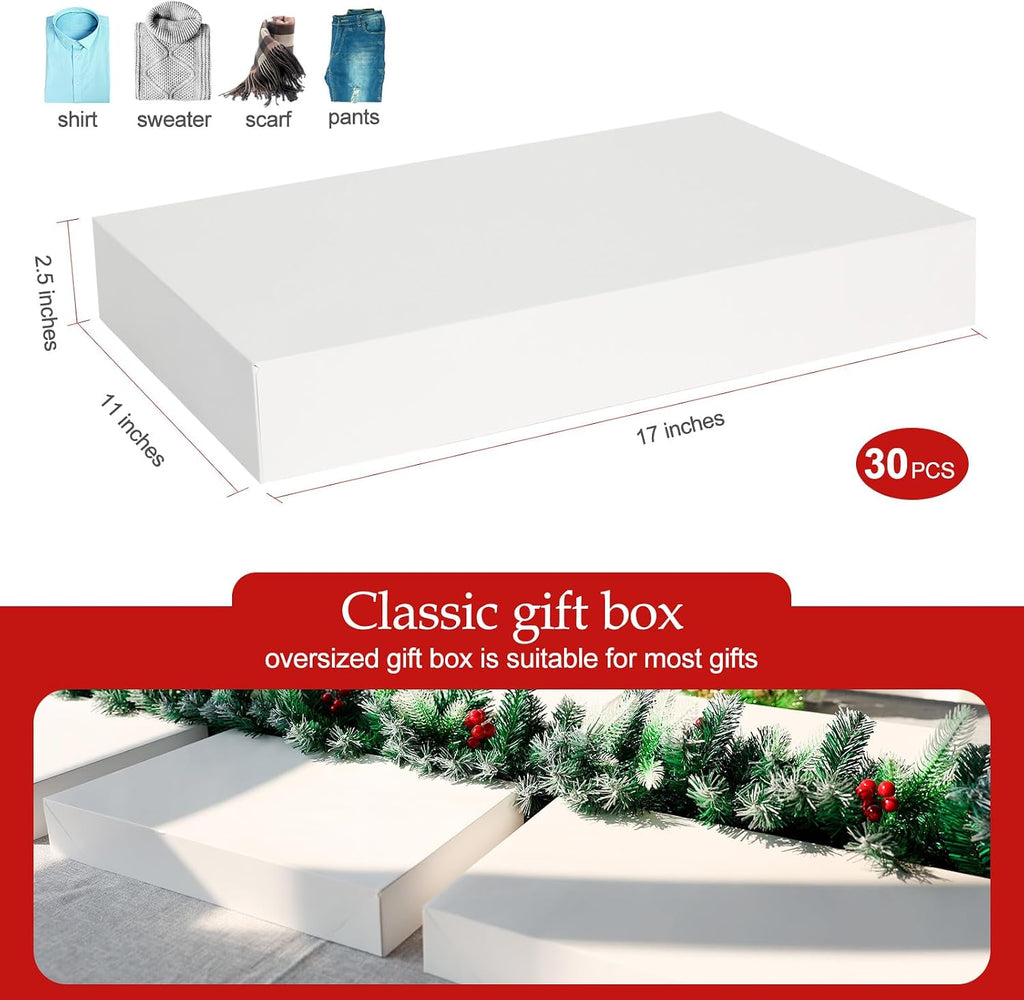 30 Pack Shirt Gift Boxes Large White Gift Boxes with Lids for Presents, Clothes, Sweater, Coat, A pparel, 17"X