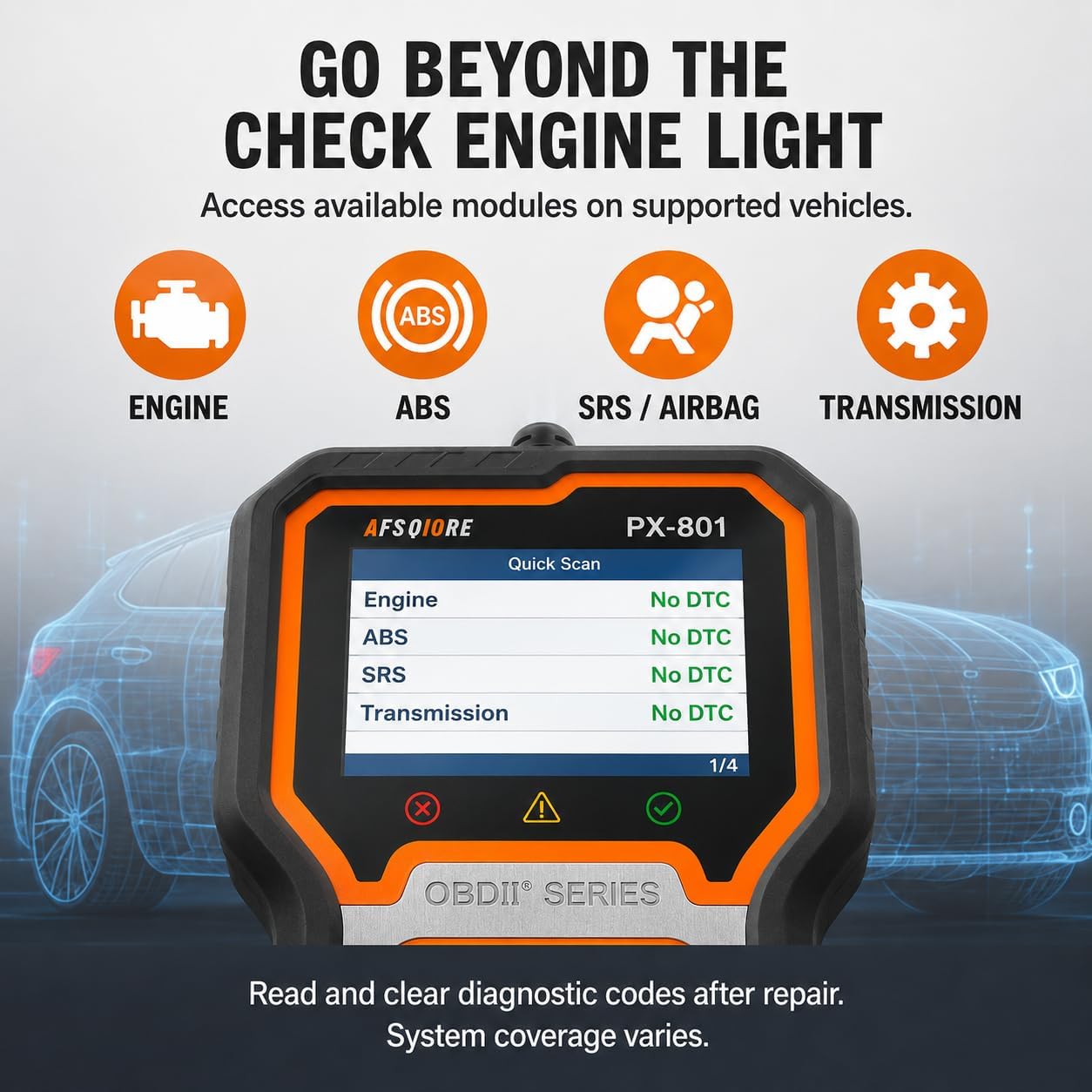 OBD2 Scanner Check Engine Light Car Code Reader Clear Error Codes ABS SRS SAS Etc Full Vehicle System Diagnostics