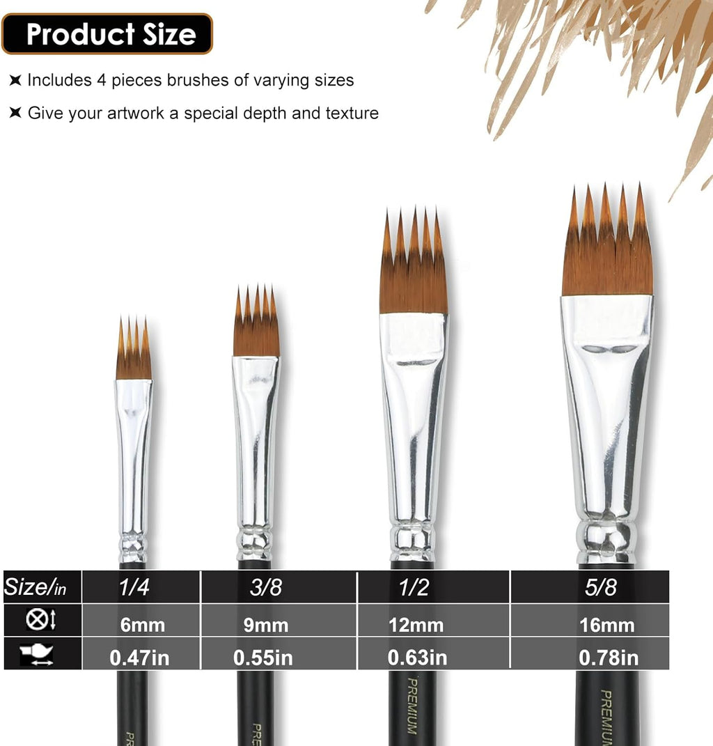 Paint Brush Comb Set - 4PCS Professional Grainer Brushes for Acrylic Painting, Oil & Watercolor - Texture Brushes for