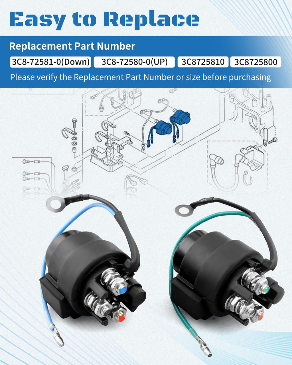 Trim Tilt Solenoid Relay Switch (UP & Down) Replace 3C8-72580-0 3C8-72581-0