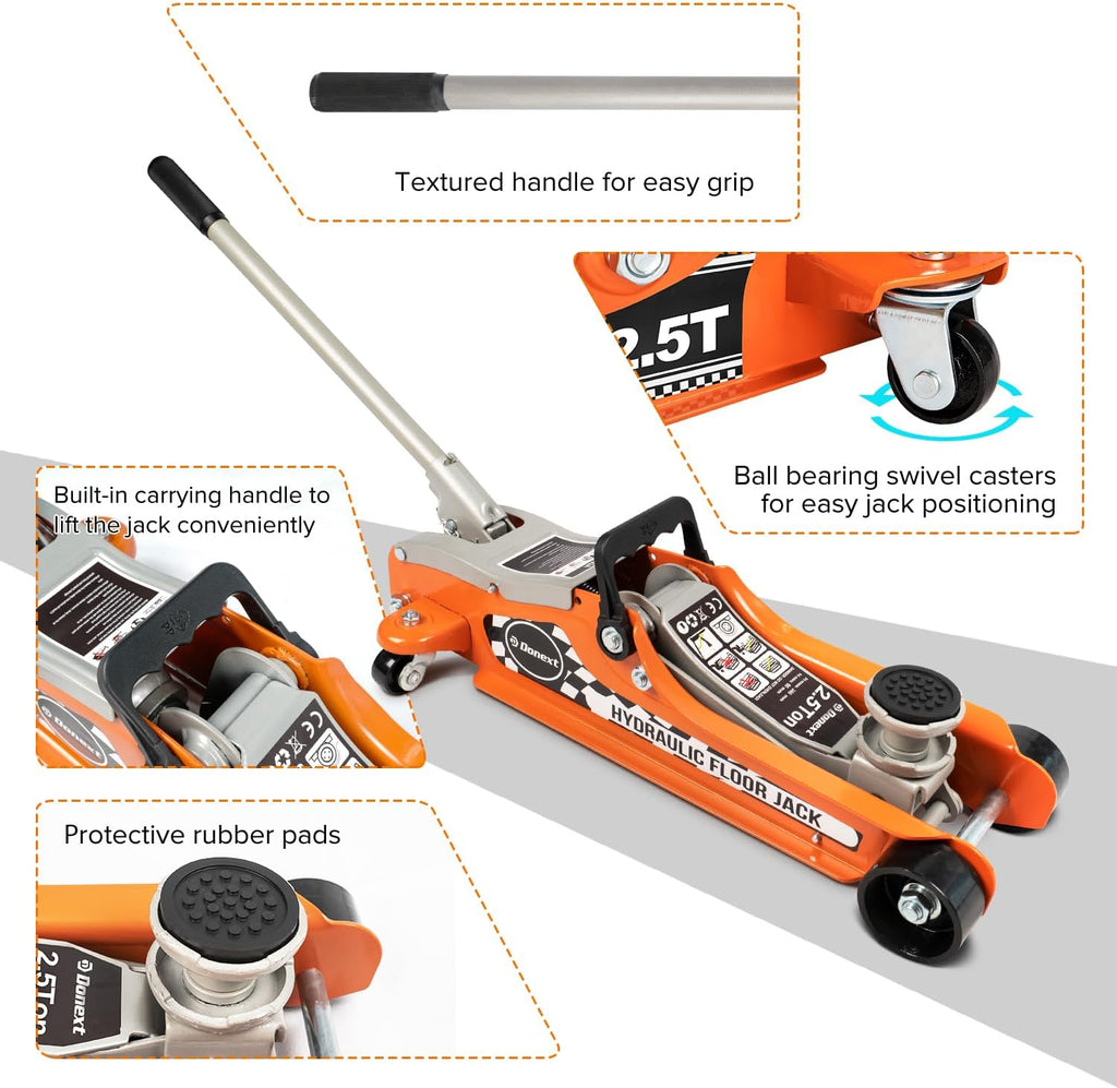 2.5 Ton Low Profile Racing Floor Jack, Heavy Duty Steel Construction, Lifting Range 3.35"-14.17"
