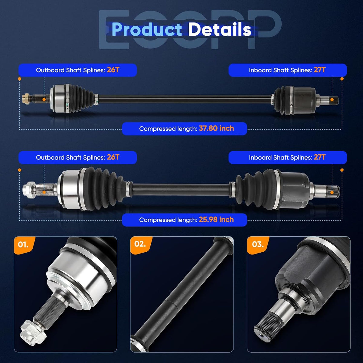 ECCPP CV Axle Half Shaft Assembly fit for 2003-2007 for Honda Accord