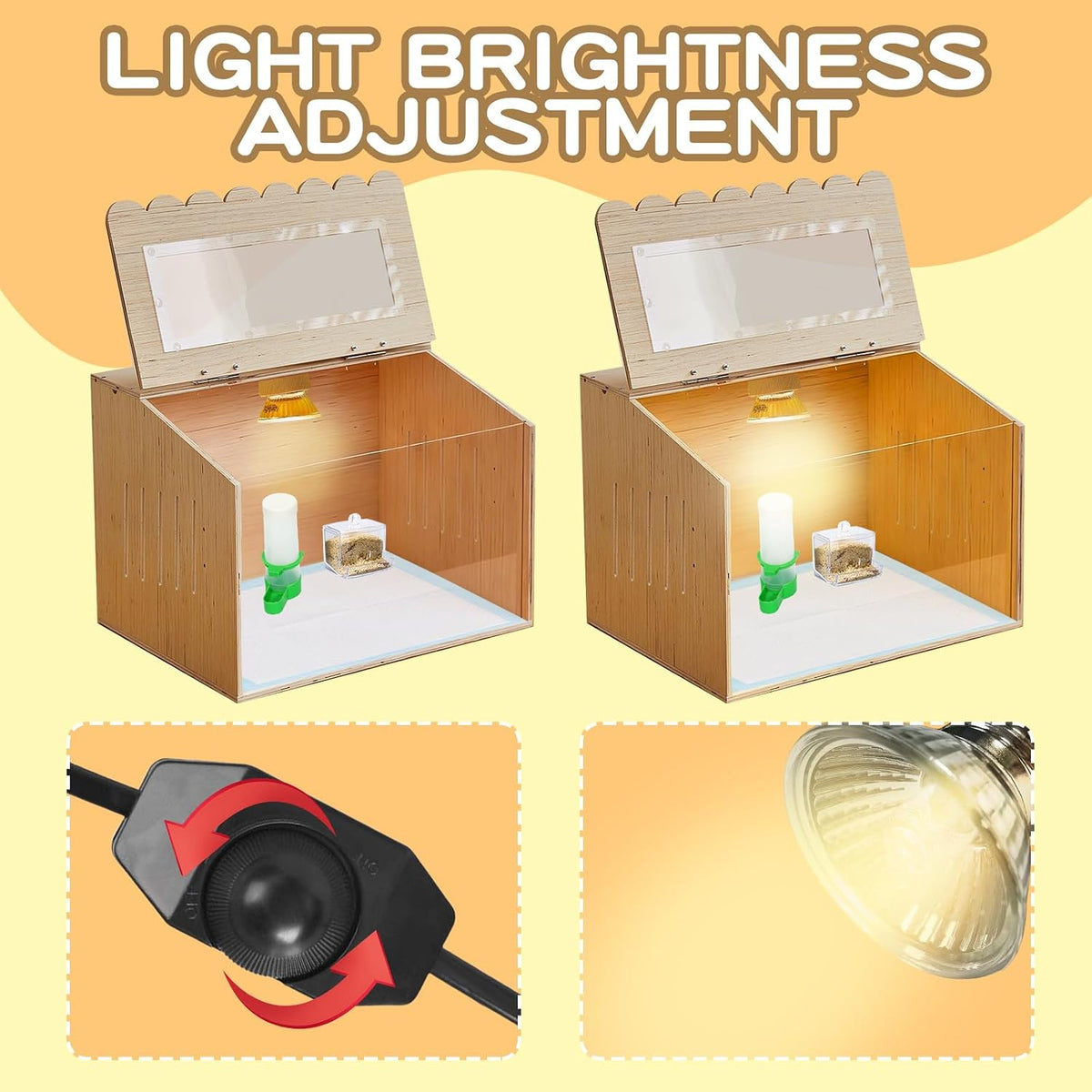 Wooden Chicken Brooder Box Kit with Heating Lamp, Thermometer, Food & Water Feeders, 15.7x11.8x11.8 Inch, Complete