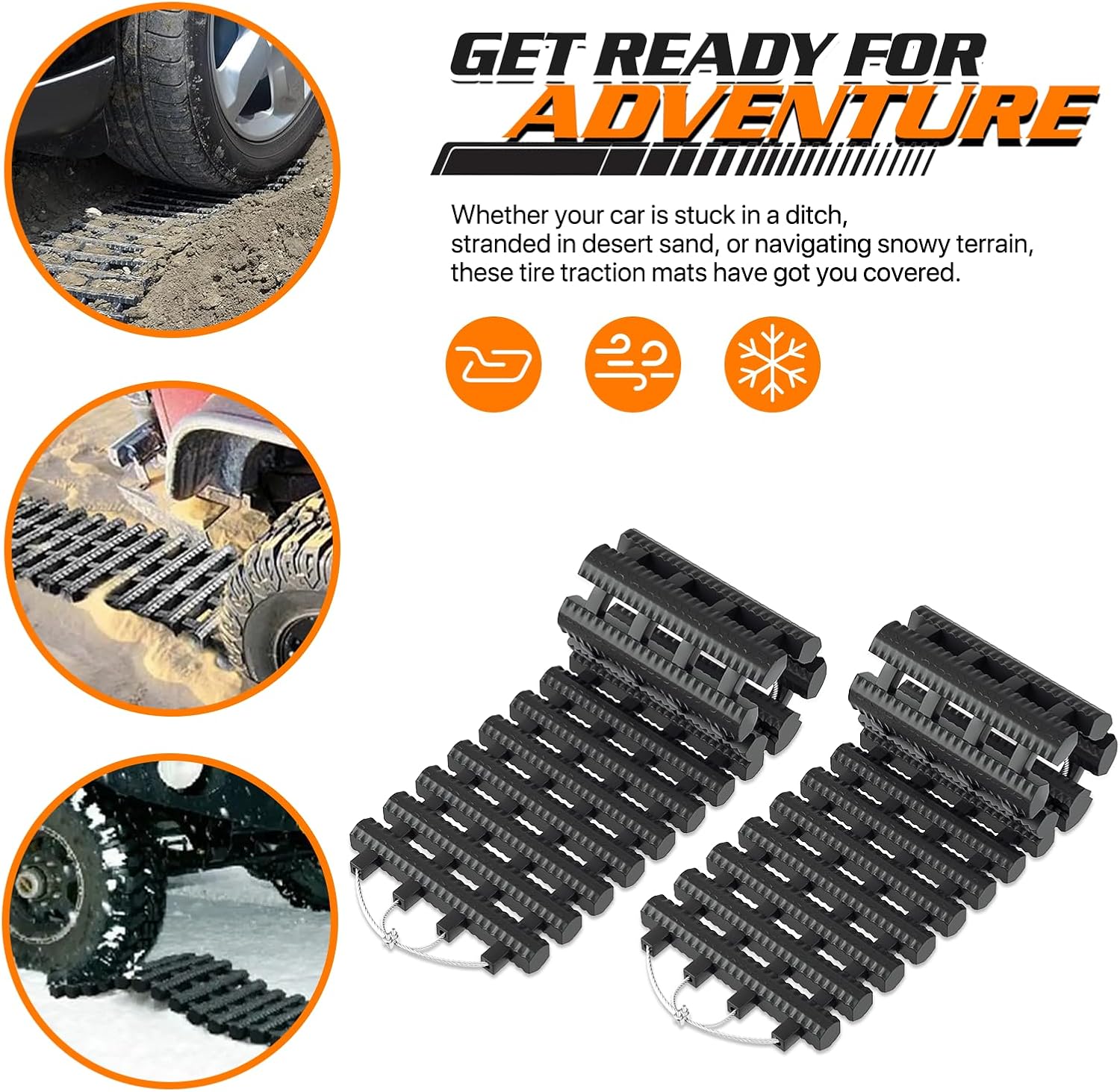 2 Pack Tire Traction Mat Portable Recovery Track Emergency Devices for Vehicle to Get Unstuck from Snow, Mud, and