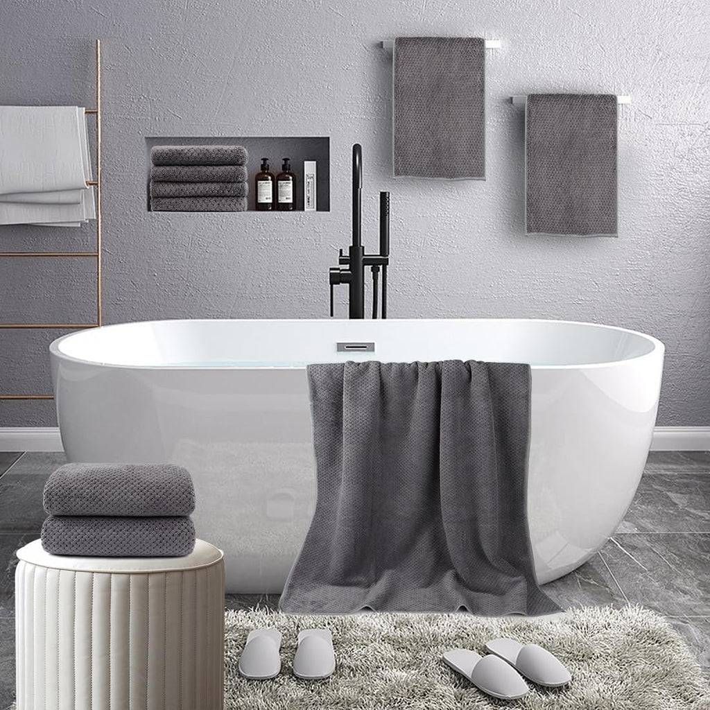 8PK Bath Towel Set, Soft Absorbent, 2 Bath, 2 Hand, 4 Wash, Grey | Light Weight, Quick Drying Towel Set for Bathroom