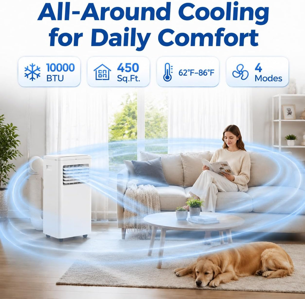 Portable Air Conditioners, Air Conditioners 10,000 BTU 4-in-1 Quiet AC Unit with Cool, Fan, Dehumidifier, Sleep