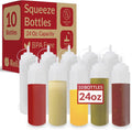 Plastic Squeeze Bottles, 24 oz. | 10 Pack | Clear w/Tethered Caps
