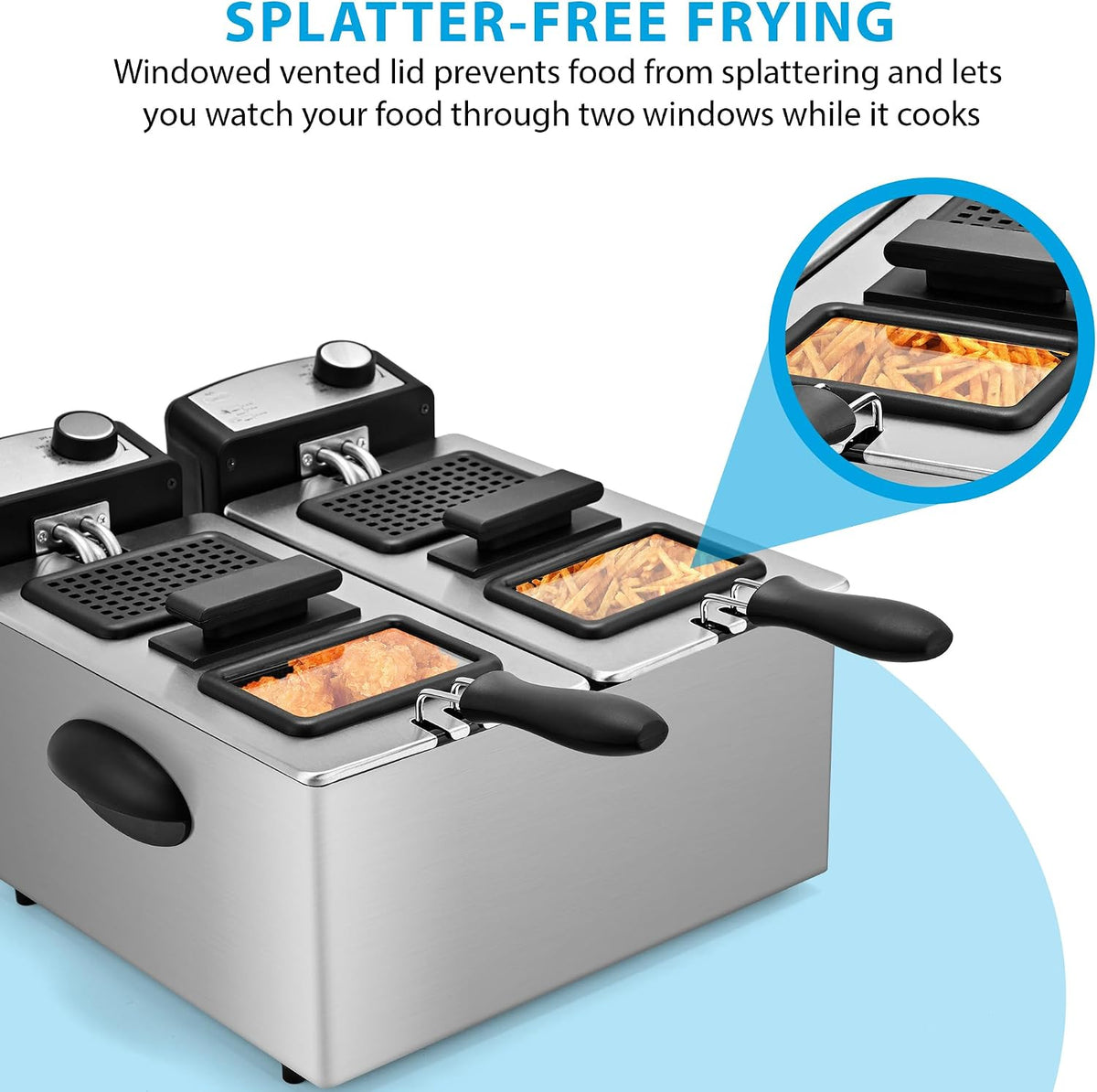 Electric Double Deep Fryer with 2 Baskets & Lids,6L Total Capacity