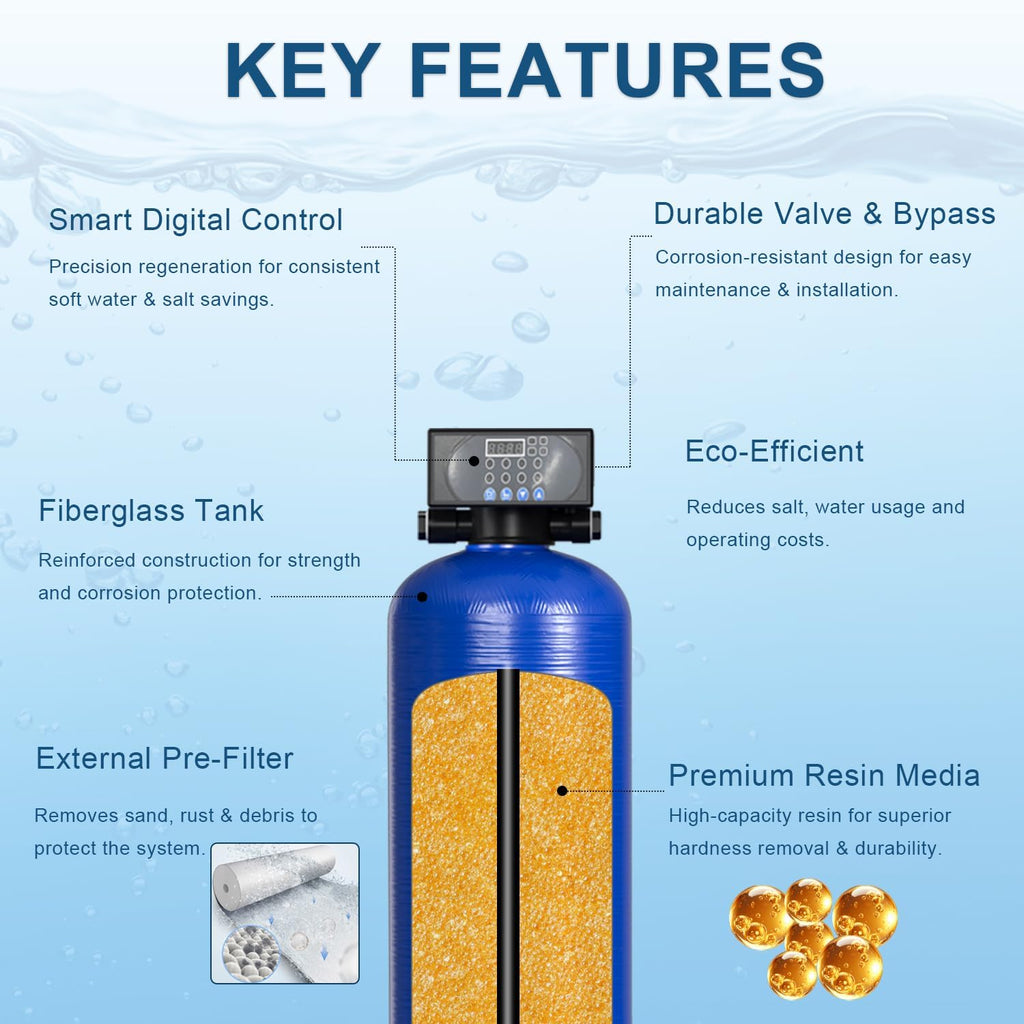 48,000 Grain Whole House Water Softener with Digital Metered Control, Softens Hard Water for 3-4 Bathrooms, City &