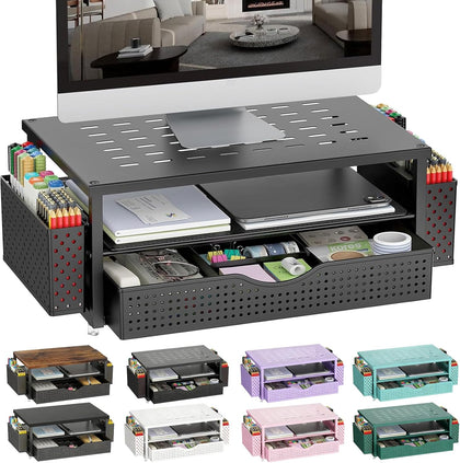 Desk Organizers and Accessories, Monitor Stand with Drawer and 2 Pen Holder, Desktop Organizer Suitable for Offices