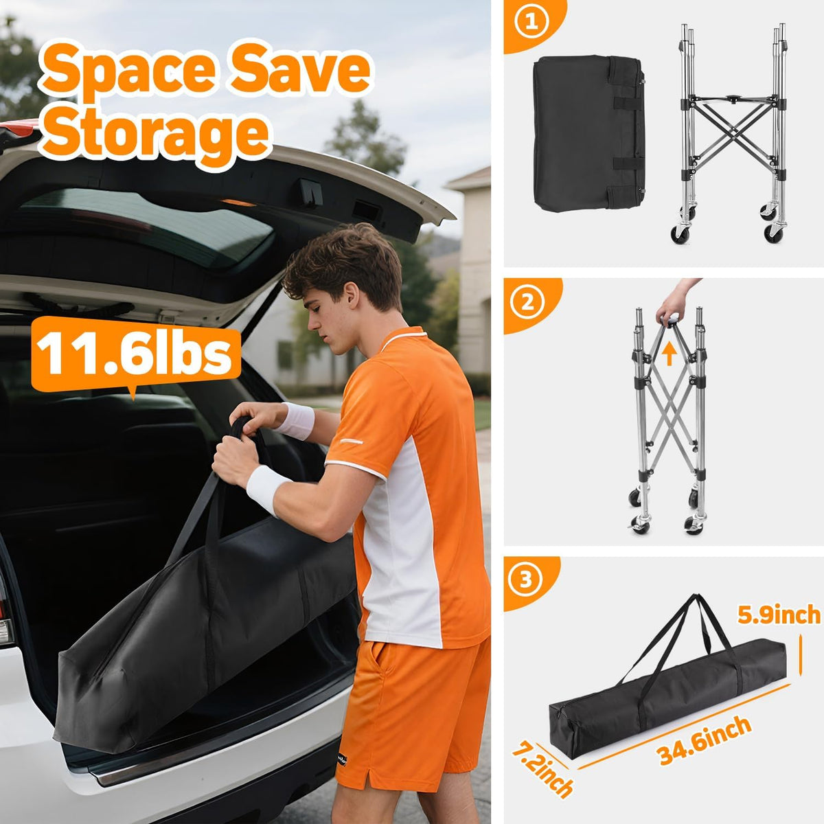 Tennis Ball Hopper for 200 Balls, Tennis Basket with Black Bag