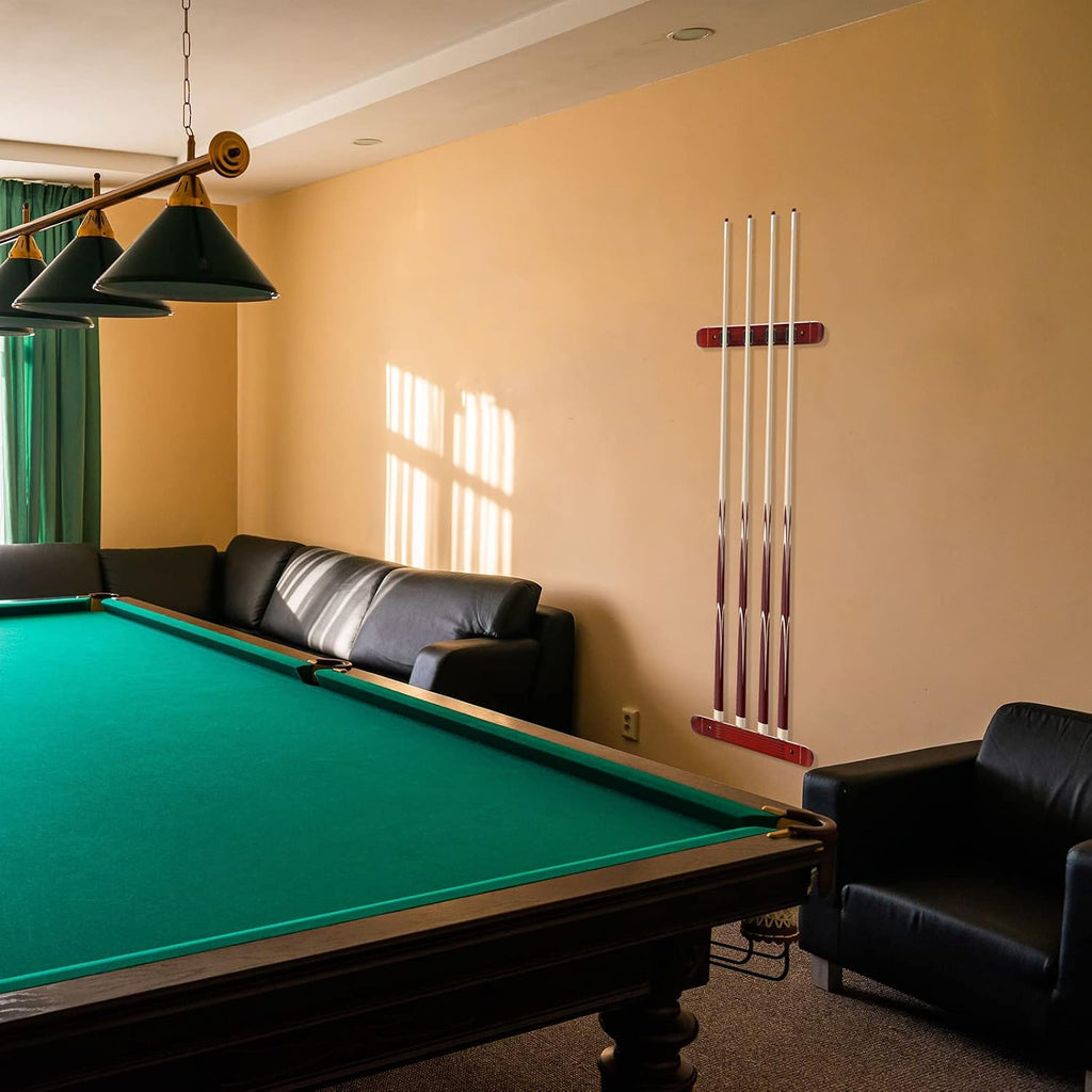 2 Piece 4 Pool Cues Wood Wall Rack with Clips Wall Mounted Hardwood Billiard Pool Cue Rack Finish Hardwood Cue Sticks