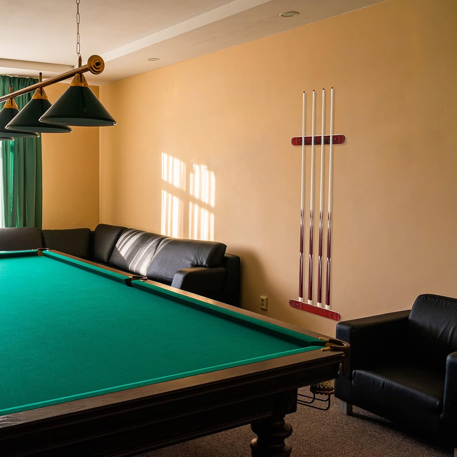 2 Piece 4 Pool Cues Wood Wall Rack with Clips Wall Mounted Hardwood Billiard Pool Cue Rack Finish Hardwood Cue Sticks