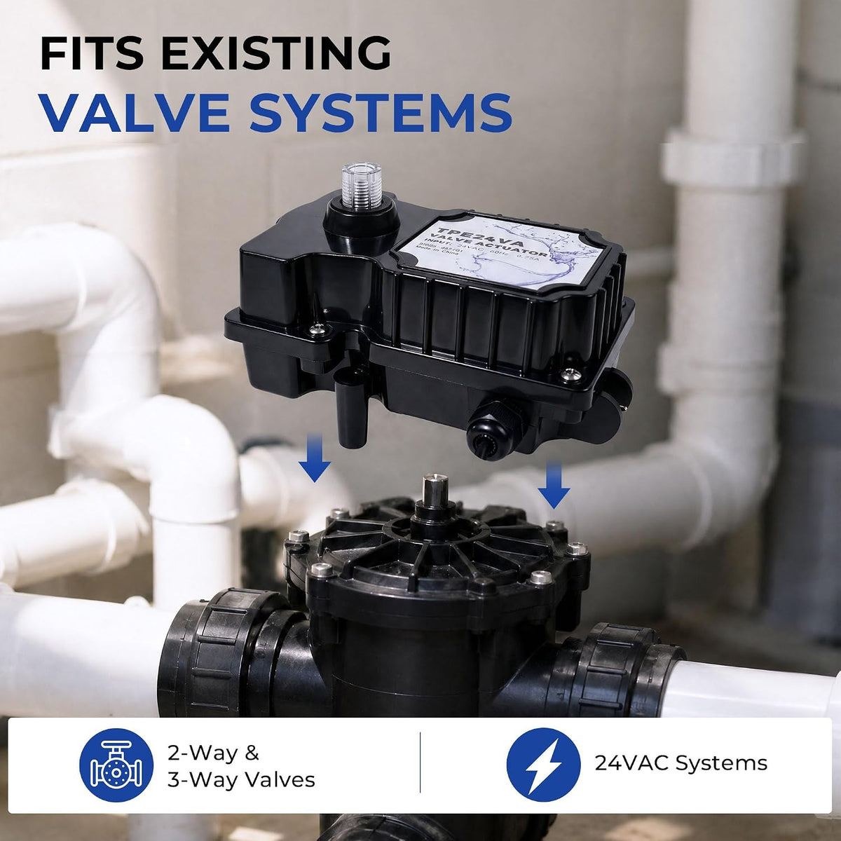 TPE24V Pool Valve Actuator Replacement for 24VAC, 2-Way & 3-Way Valves