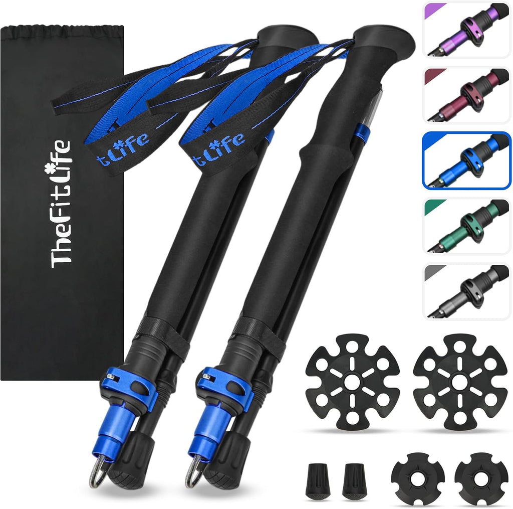 Folding Trekking Poles for Hiking, Lightweight Walking Sticks | 7075 Aluminum, EVA Grip, Metal Flip Locks - Sturdy