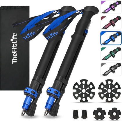 Folding Trekking Poles for Hiking, Lightweight Walking Sticks | 7075 Aluminum, EVA Grip, Metal Flip Locks - Sturdy