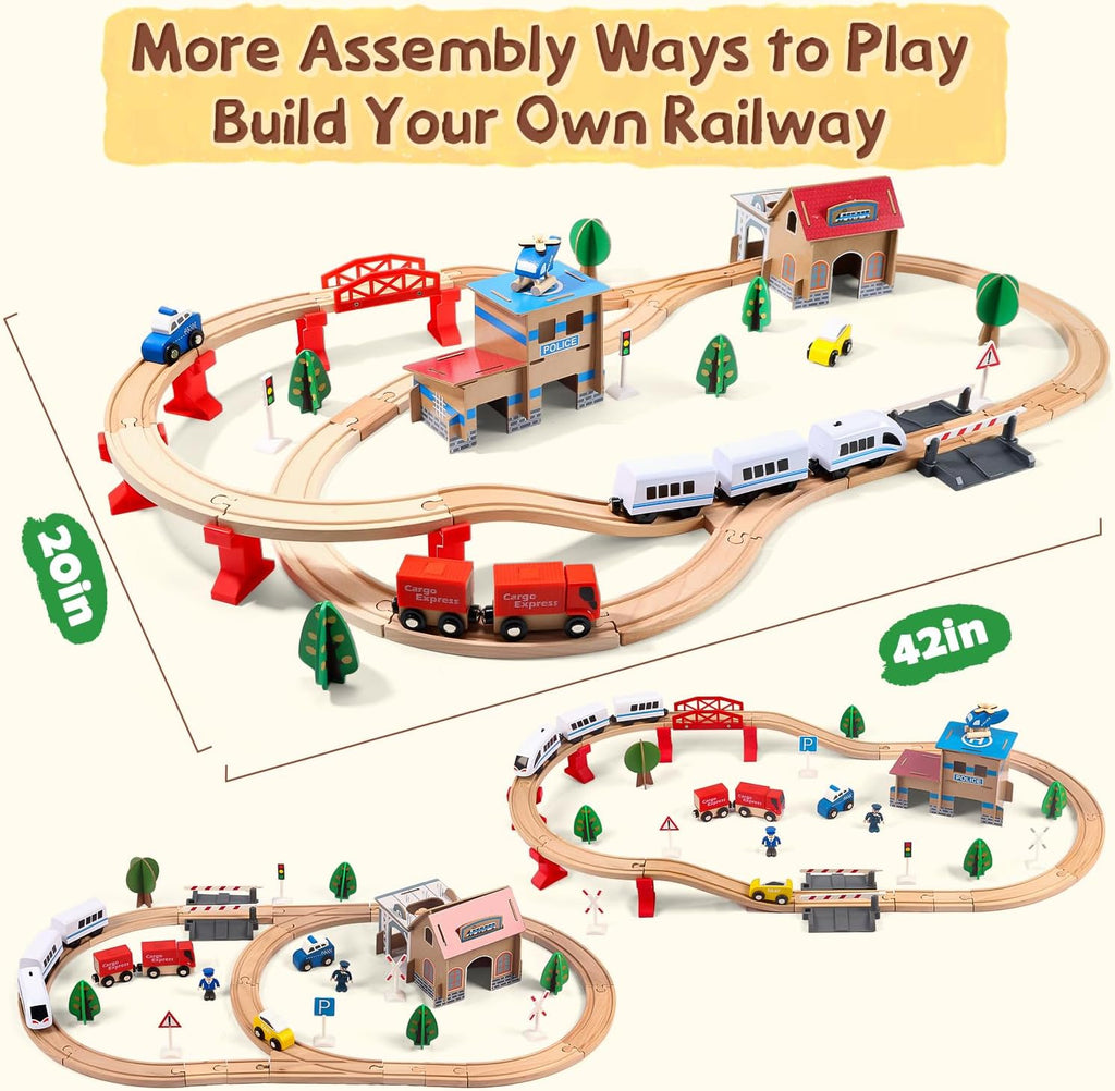 Electric Wooden Train Track Set Toy for Toddlers & Kids | 88 PCS Premium Beech Wood Train Tracks, Magnetic Train Set