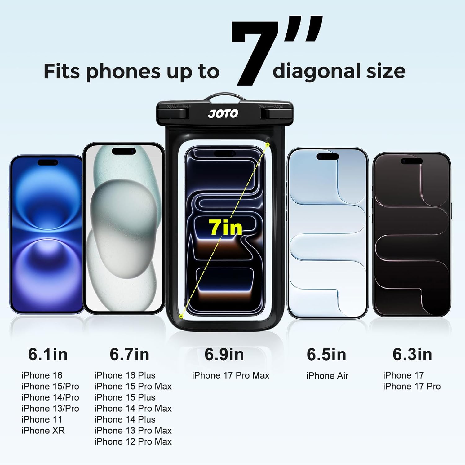 2 Pack Universal Waterproof Phone Case for iPhone 17 Air 16 15 14 13 12 11 Plus Pro Max, IPX8 Cellphone Dry Bag XR X