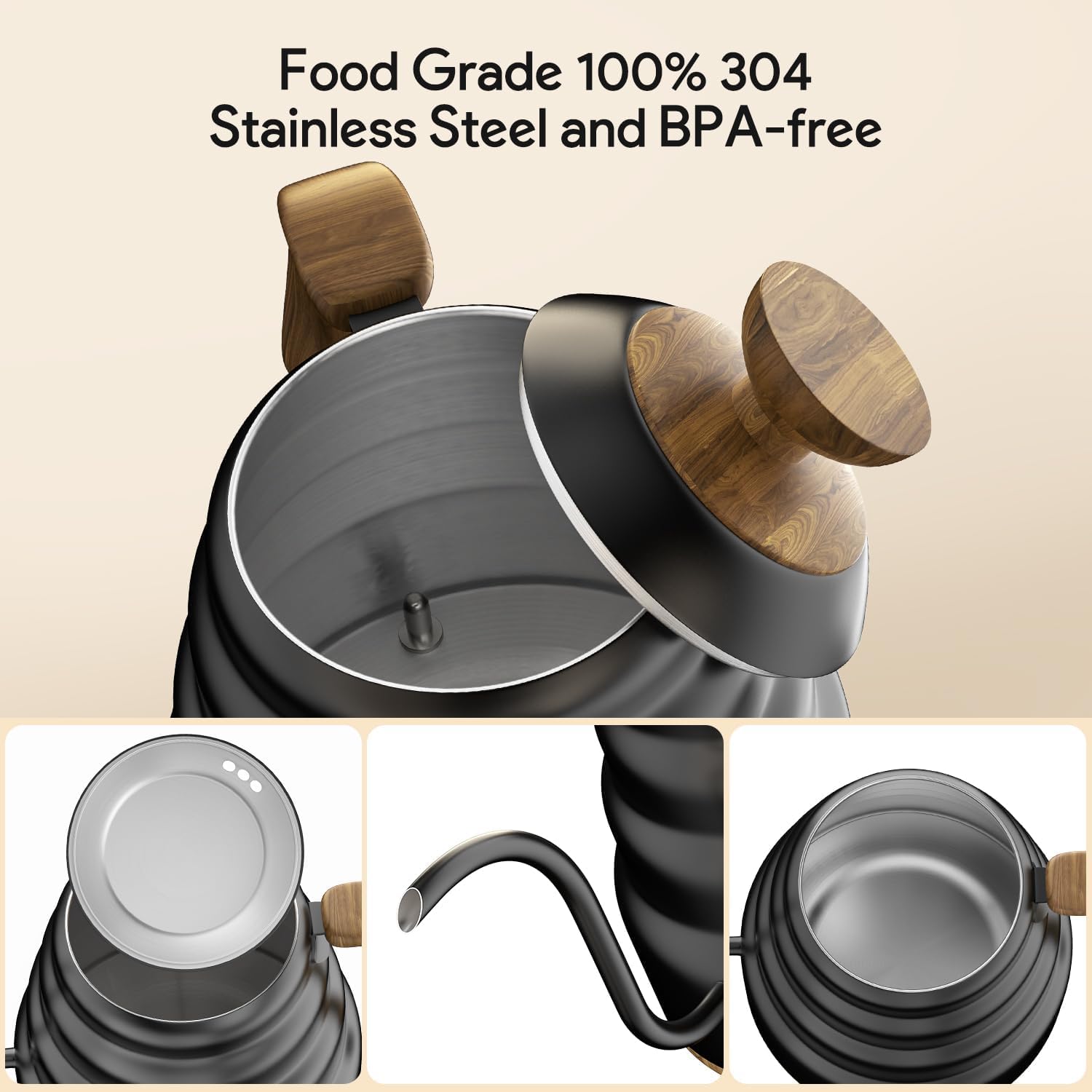 Electric Gooseneck Kettle, 30oz/0.9L Intelligent Temperature Control, Quick Heating, 304 Stainless Steel for Pour