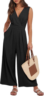 Women's Linen Sleeveless Wrap Jumpsuits