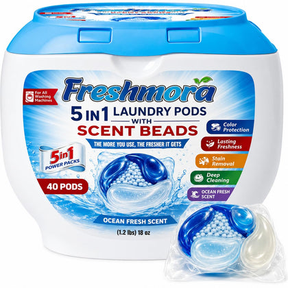 Laundry Detergent Pods with Scent Beads – 5-in-1 Deep Clean, Stain Remover, Odor Eliminator & Color Protection –