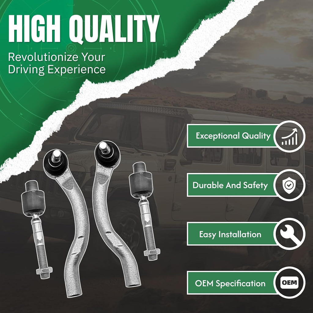 4PCS Front Outer Inner Tie Rod End Link Compatible with for Honda Accord 2008 2009 2010 2011 2012 OE# EV800461 ES800460 ES800459