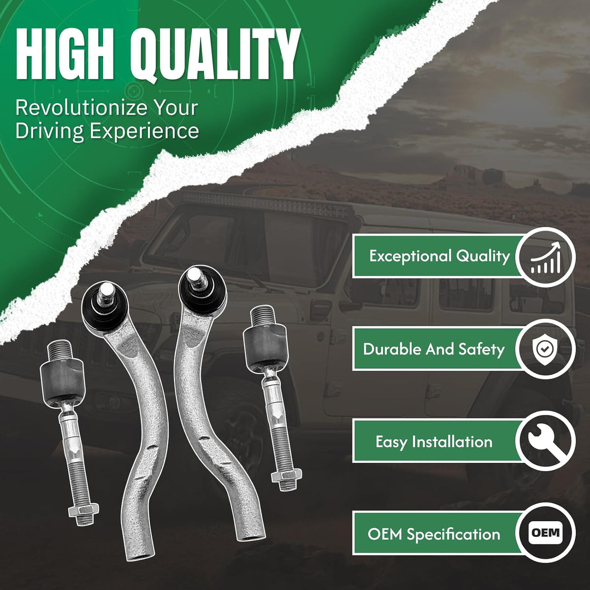 4PCS Front Outer Inner Tie Rod End Link Compatible with for Honda Accord 2008 2009 2010 2011 2012 OE# EV800461 ES800460 ES800459
