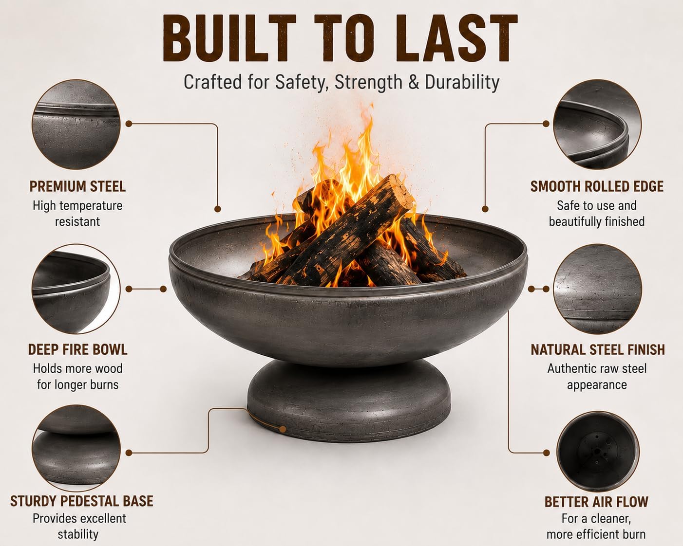 Liberty 24” Wood Burning Fire Pit Carbon Steel Outdoor Bowls