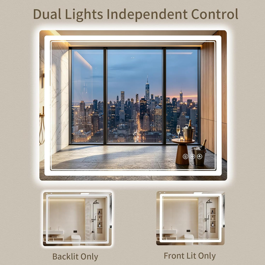 30"x36" LED Bathroom Mirror with Lights, Backlit + Front Lit, Anti-Fog, Lighted Bathroom Mirror for Wall, HD