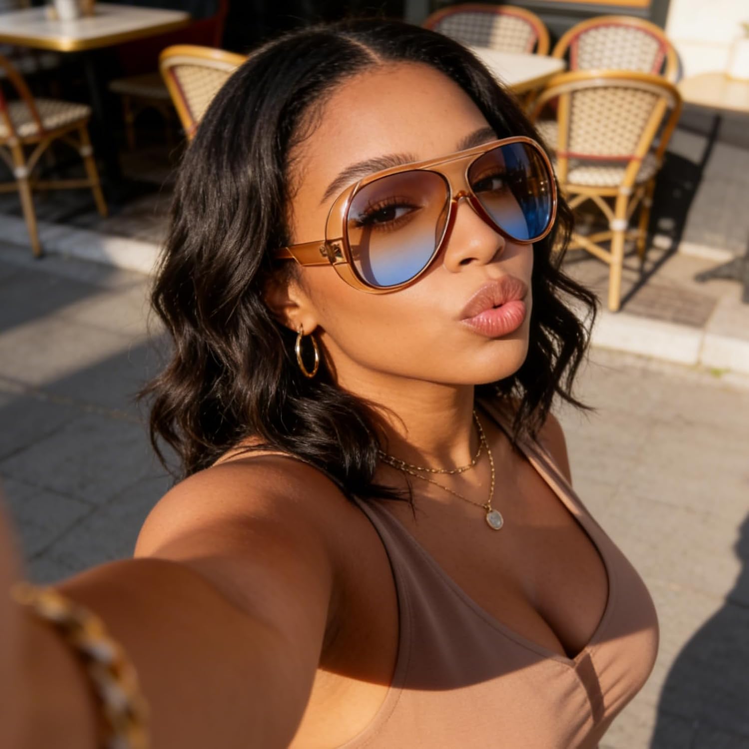 Aviator Sunglasses for Women Retro Oversized Square Sun Glasses for Outdoor Sporting Driving UV400 Protection