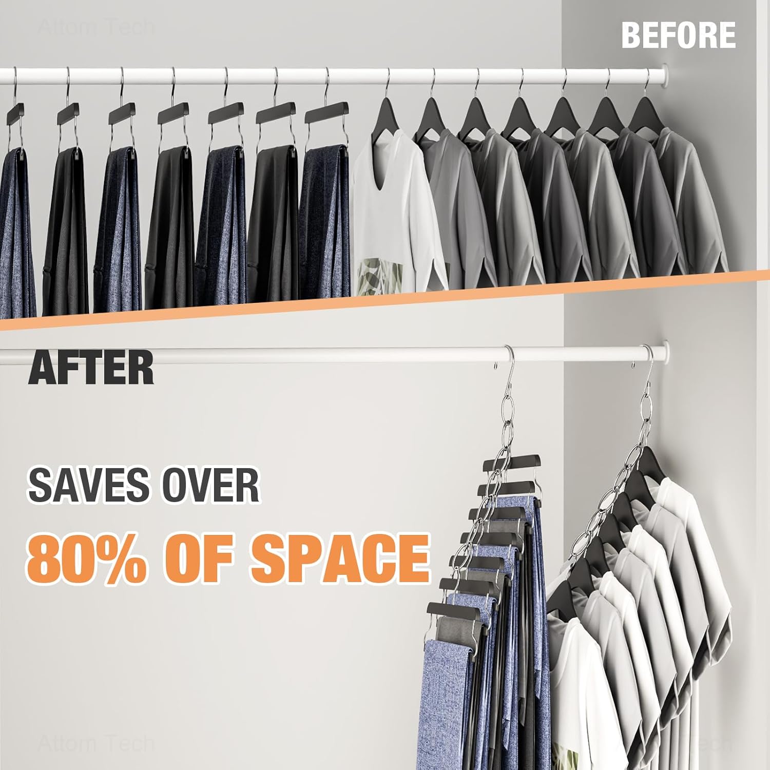 Clothing Chain Hanger 10-Pack, Metal Closet Organizer Space Saving Hangers with 7 Holes, College Dorm Room