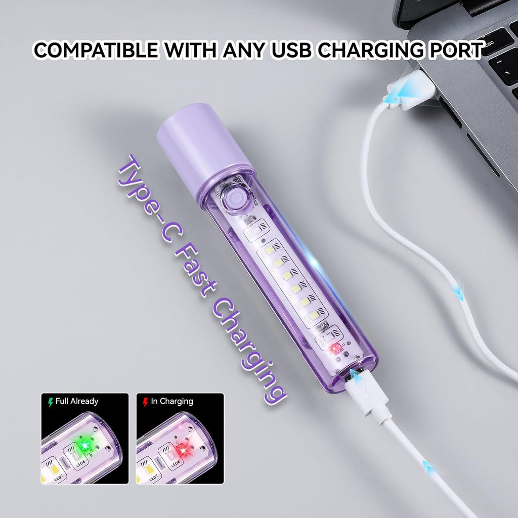 Purple LED EDC Flashlight - USB-C Rechargeable, Waterproof, Zoom Focus, 3 Modes, Red & Blue Emergency Strobe - Best