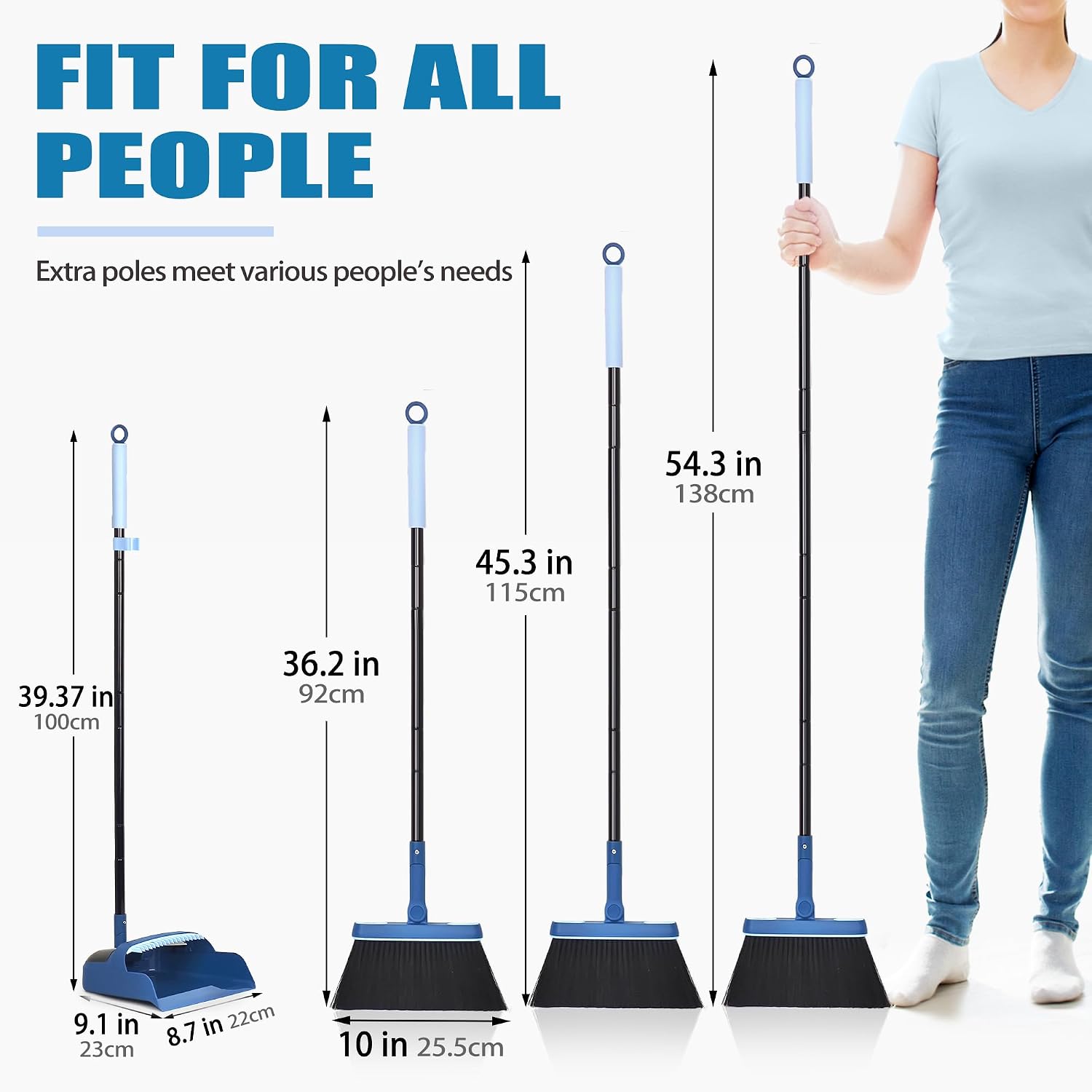 Dustpan and Brush Set, 54 inches Long Handle Swivel Broom, Upright Foldable Dust Pan with Comb Teeth for Home Kitchen