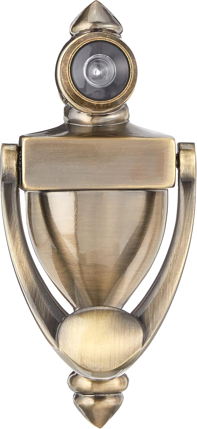 S 4235 Door Knocker and Viewer, Antique Brass, Single Pack | Diecast Construction
