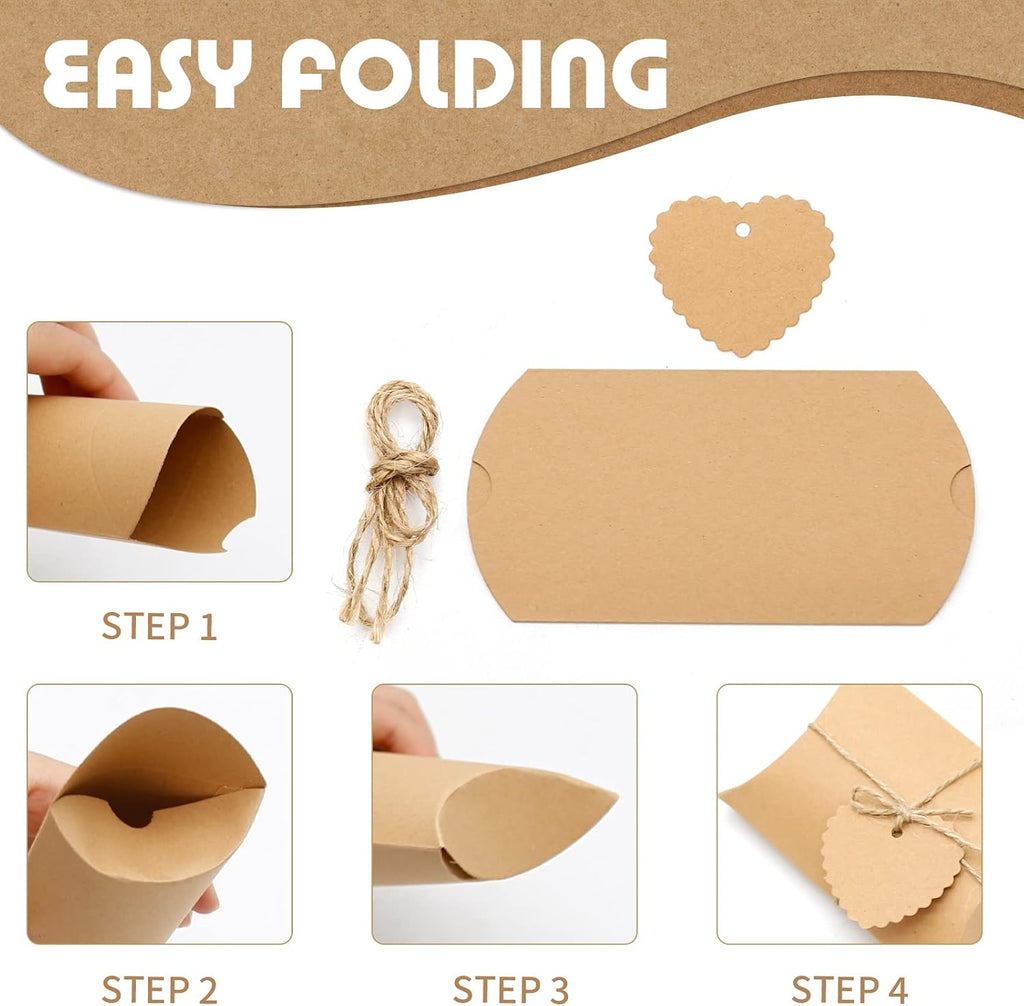 50PCS Kraft Paper Pillow Gift Boxes 5x3.5inches
