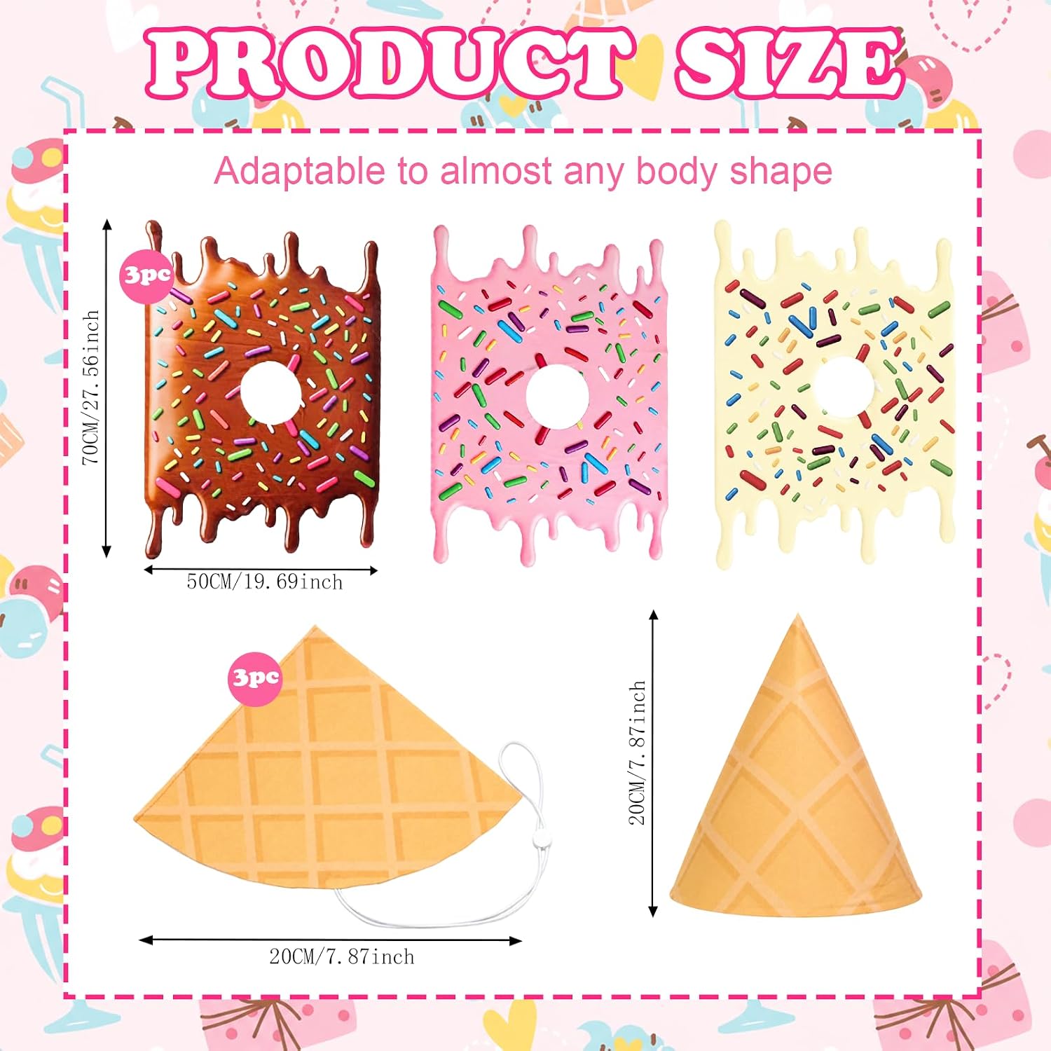3 SETS Ice Cream Cone Costume Set for Adult | Including Ice Cream Capes and Hats, Funny Food Theme Dress Up for
